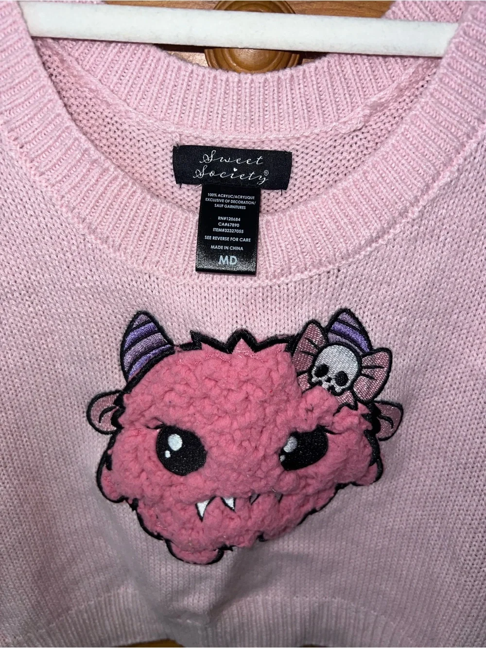 Hot Topic Sweet Society pink monster sweater vest skull bow alternative goth med